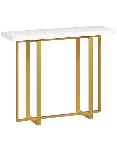 HOMCOM Console Table with Faux Marble Top, 100 cm Narrow Entryway Table with Anti-tipping Device, Steel Frame, White - pic 196648 | FastDaddyshop