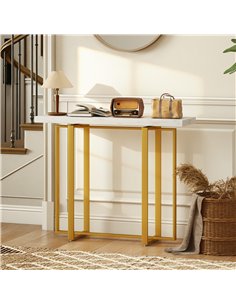 HOMCOM Console Table with Faux Marble Top, 100 cm Narrow Entryway Table with Anti-tipping Device, Steel Frame, White 2