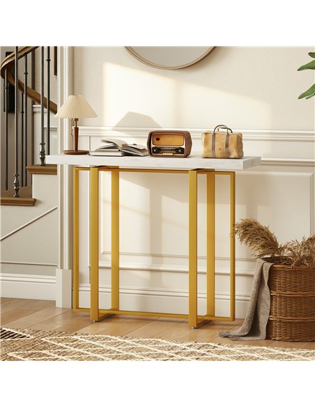 HOMCOM Console Table with Faux Marble Top, 100 cm Narrow Entryway Table with Anti-tipping Device, Steel Frame, White - pic 196649 | FastDaddyshop