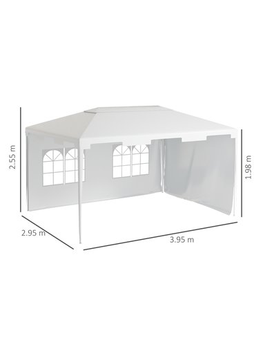 Outsunny 3x4m Garden Gazebo with 2 Sidewalls for Outdoor, White