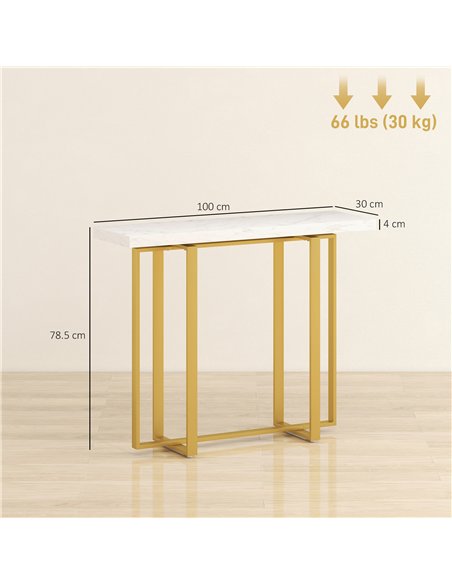 HOMCOM Console Table with Faux Marble Top, 100 cm Narrow Entryway Table with Anti-tipping Device, Steel Frame, White - pic 196650 | FastDaddyshop
