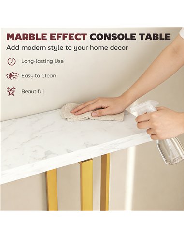 HOMCOM Console Table with Faux Marble Top, 100 cm Narrow Entryway Table with Anti-tipping Device, Steel Frame, White