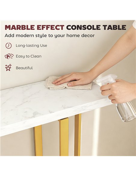 HOMCOM Console Table with Faux Marble Top, 100 cm Narrow Entryway Table with Anti-tipping Device, Steel Frame, White - pic 196651 | FastDaddyshop