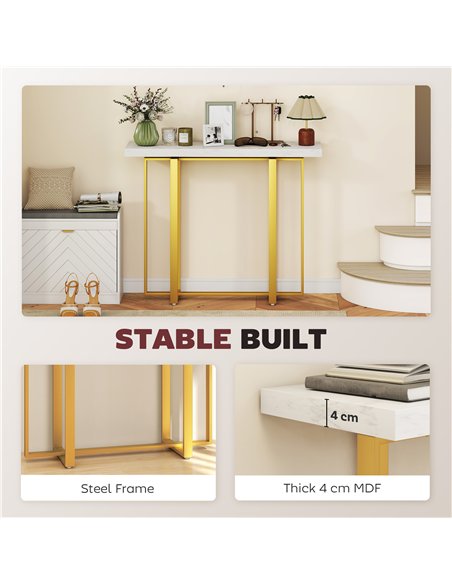 HOMCOM Console Table with Faux Marble Top, 100 cm Narrow Entryway Table with Anti-tipping Device, Steel Frame, White - pic 196652 | FastDaddyshop