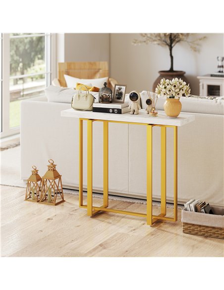 HOMCOM Console Table with Faux Marble Top, 100 cm Narrow Entryway Table with Anti-tipping Device, Steel Frame, White - pic 196655 | FastDaddyshop