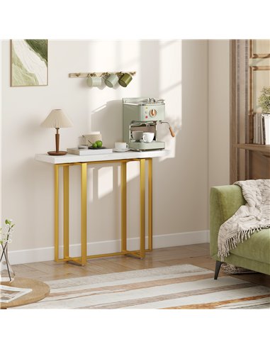 HOMCOM Console Table with Faux Marble Top, 100 cm Narrow Entryway Table with Anti-tipping Device, Steel Frame, White