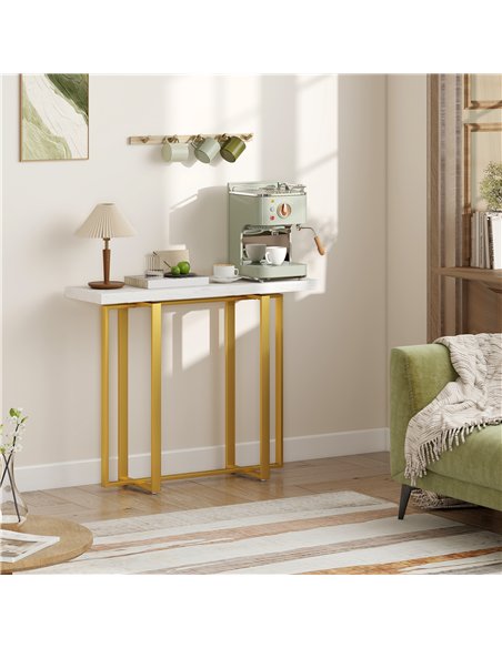 HOMCOM Console Table with Faux Marble Top, 100 cm Narrow Entryway Table with Anti-tipping Device, Steel Frame, White - pic 196656 | FastDaddyshop