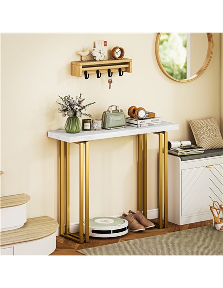 HOMCOM 100 cm Console Table with Faux Marble Top, Narrow Entryway Table with Anti-tipping Device, White - pic 196658 | FastDaddyshop