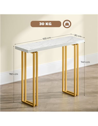 HOMCOM 100 cm Console Table with Faux Marble Top, Narrow Entryway Table with Anti-tipping Device, White