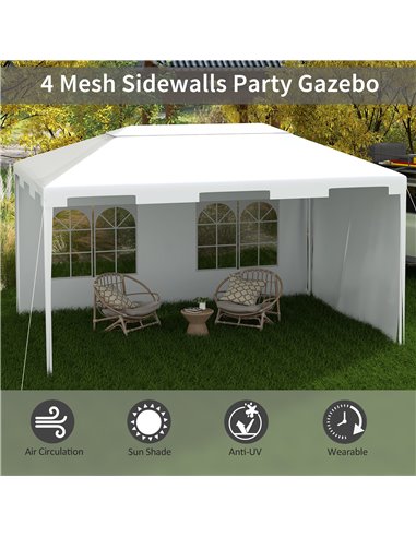 Outsunny 3 x 4 m Garden Gazebo Shelter Marquee Party Tent with 2 Sidewalls for Patio Yard Outdoor, White