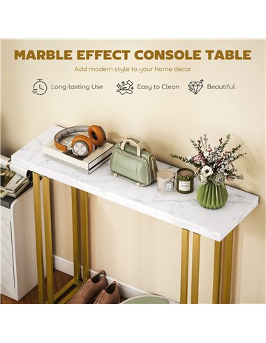HOMCOM 100 cm Console Table with Faux Marble Top, Narrow Entryway Table with Anti-tipping Device, White