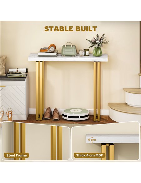 HOMCOM 100 cm Console Table with Faux Marble Top, Narrow Entryway Table with Anti-tipping Device, White - pic 196661 | FastDaddyshop