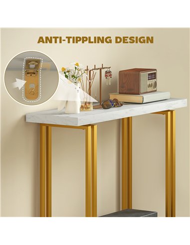 HOMCOM 100 cm Console Table with Faux Marble Top, Narrow Entryway Table with Anti-tipping Device, White