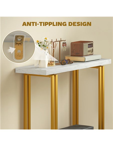 HOMCOM 100 cm Console Table with Faux Marble Top, Narrow Entryway Table with Anti-tipping Device, White - pic 196662 | FastDaddyshop
