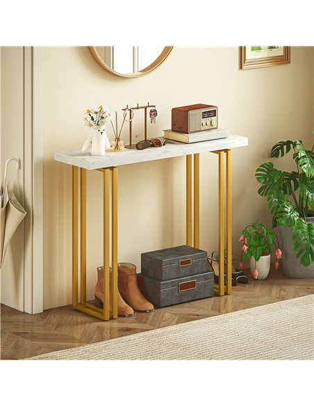 HOMCOM 100 cm Console Table with Faux Marble Top, Narrow Entryway Table with Anti-tipping Device, White - pic 196664 | FastDaddyshop