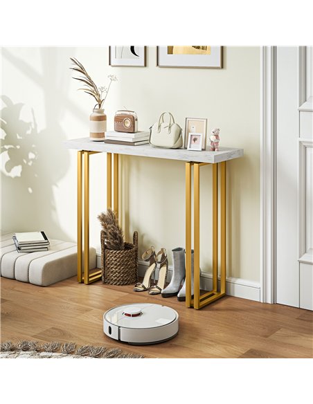 HOMCOM 100 cm Console Table with Faux Marble Top, Narrow Entryway Table with Anti-tipping Device, White - pic 196665 | FastDaddyshop