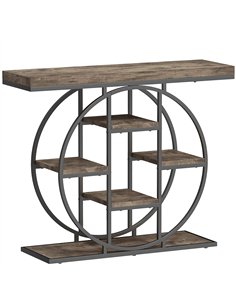 HOMCOM Industrial Console Table with Storage Shelves - Rustic Brown