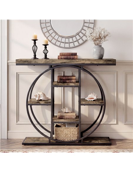 HOMCOM Industrial Console Table with Storage Shelves - Rustic Brown - pic 196667 | FastDaddyshop