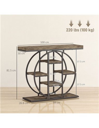 HOMCOM Industrial Console Table with Storage Shelves - Rustic Brown