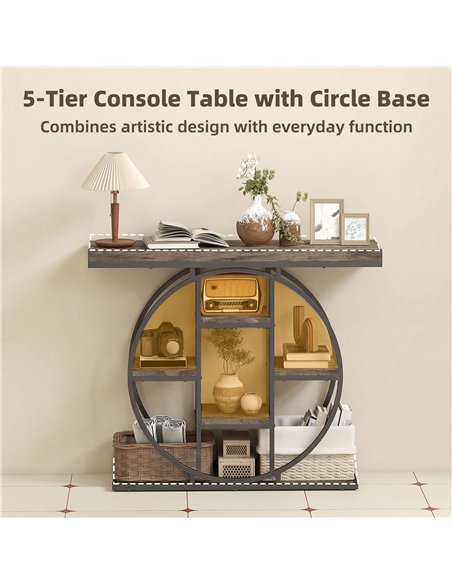 HOMCOM Industrial Console Table with Storage Shelves - Rustic Brown - pic 196669 | FastDaddyshop