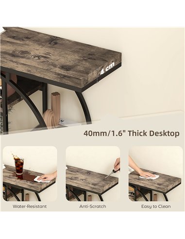 HOMCOM Industrial Console Table with Storage Shelves - Rustic Brown