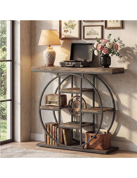 HOMCOM Industrial Console Table with Storage Shelves - Rustic Brown - pic 196673 | FastDaddyshop