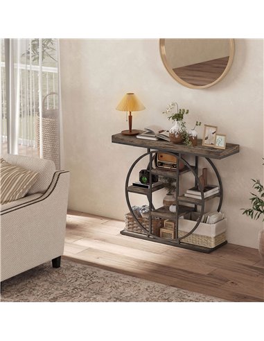 HOMCOM Industrial Console Table with Storage Shelves - Rustic Brown