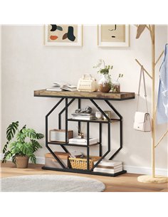 HOMCOM 4-Tier Industrial Console Table - Rustic Brown 2