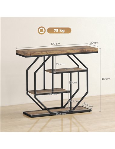 HOMCOM 4-Tier Industrial Console Table - Rustic Brown