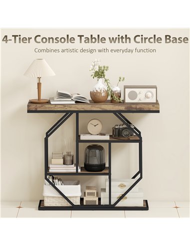HOMCOM 4-Tier Industrial Console Table - Rustic Brown