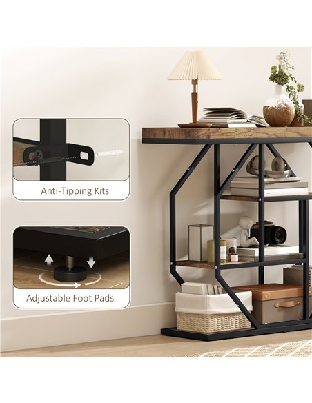 HOMCOM 4-Tier Industrial Console Table - Rustic Brown - pic 196680 | FastDaddyshop
