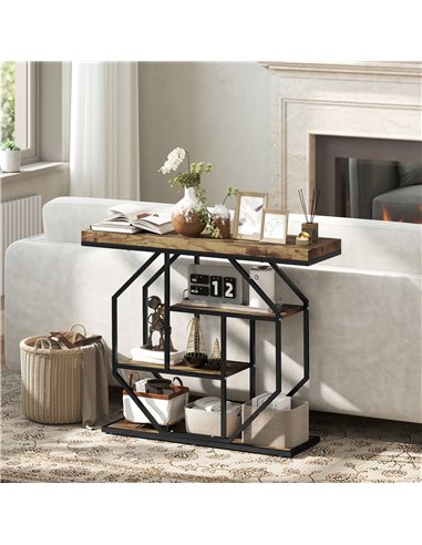 HOMCOM 4-Tier Industrial Console Table - Rustic Brown