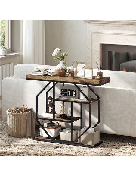 HOMCOM 4-Tier Industrial Console Table - Rustic Brown - pic 196681 | FastDaddyshop