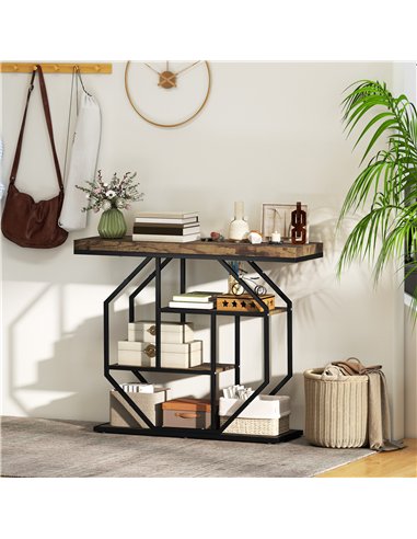 HOMCOM 4-Tier Industrial Console Table - Rustic Brown