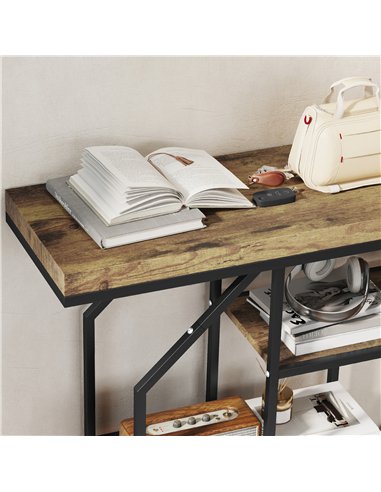 HOMCOM 4-Tier Industrial Console Table - Rustic Brown