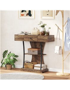 HOMCOM Console Table, 3-Tier Industrial Hallway Table with Drawer, Storage Shelves, 91 x 32 x 87 cm, Rustic Brown 2