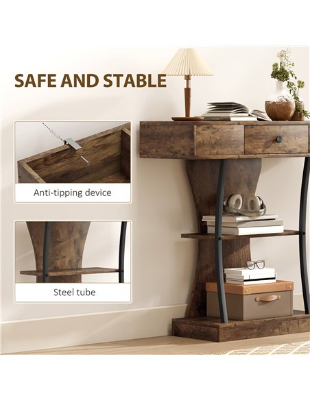 HOMCOM Console Table, 3-Tier Industrial Hallway Table with Drawer, Storage Shelves, 91 x 32 x 87 cm, Rustic Brown - pic 196689 | FastDaddyshop