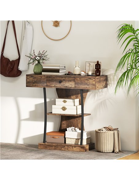 HOMCOM Console Table, 3-Tier Industrial Hallway Table with Drawer, Storage Shelves, 91 x 32 x 87 cm, Rustic Brown - pic 196691 | FastDaddyshop