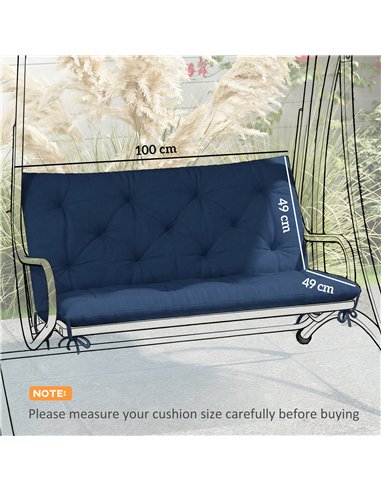 Outsunny 2 Seater Bench Pad, Garden Chair Cushion with Back and Ties for Indoor and Outdoor Use, 98 x 100 cm, Dark Blue