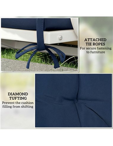 Outsunny 2 Seater Bench Pad, Garden Chair Cushion with Back and Ties for Indoor and Outdoor Use, 98 x 100 cm, Dark Blue