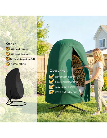 Outsunny 190 x Φ128cm Hanging Egg Chair Furniture Cover - Green - pic 196724 | FastDaddyshop