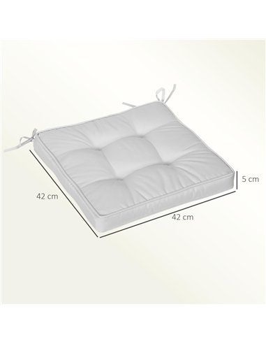 Outsunny Set of 4 Garden Seat Cushion with Ties, 42 x 42cm Replacement Dining Chair Seat Pad, Light Grey