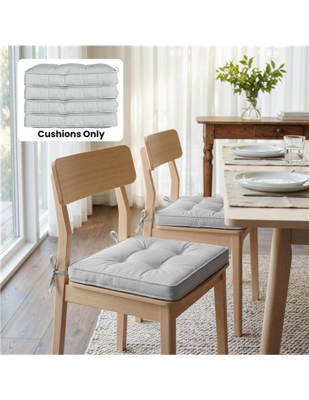 Outsunny Set of 4 Garden Seat Cushion with Ties, 42 x 42cm Replacement Dining Chair Seat Pad, Light Grey - pic 196744 | FastDaddyshop