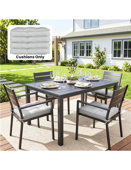 Outsunny Set of 4 Garden Seat Cushion with Ties, 42 x 42cm Replacement Dining Chair Seat Pad, Light Grey - pic 196745 | FastDaddyshop