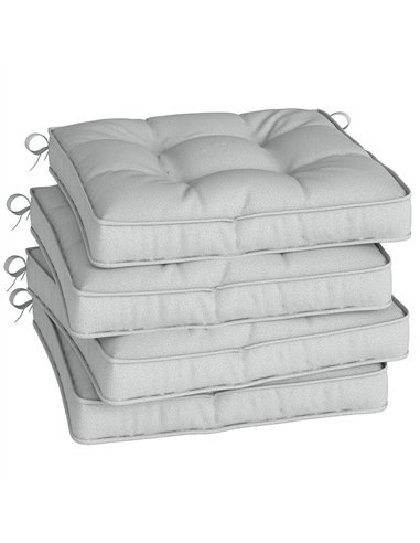 Outsunny Set of 4 Garden Seat Cushion with Ties, 42 x 42cm Replacement Dining Chair Seat Pad, Light Grey