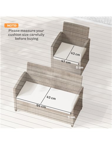 Outsunny Outdoor Seat Cushion Pads for Rattan Furniture, 3 PCs Garden Furniture Cushions, Cream White