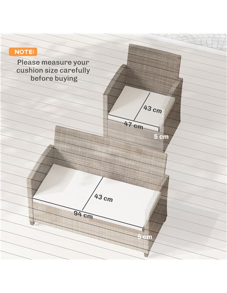 Outsunny Outdoor Seat Cushion Pads for Rattan Furniture, 3 PCs Garden Furniture Cushions, Cream White - pic 196749 | FastDaddyshop
