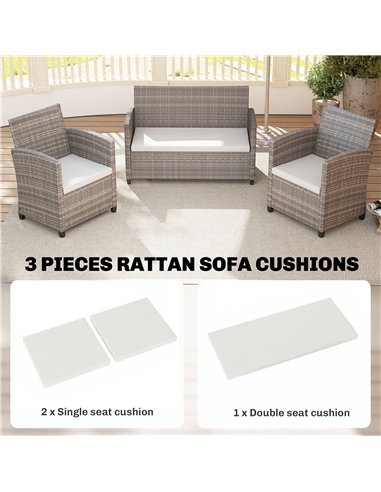 Outsunny Outdoor Seat Cushion Pads for Rattan Furniture, 3 PCs Garden Furniture Cushions, Cream White