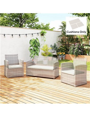 Outsunny Outdoor Seat Cushion Pads for Rattan Furniture, 3 PCs Garden Furniture Cushions, Cream White