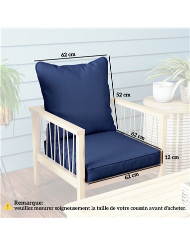 Outsunny Seat and Back Padded Cushion Set, CUSHION ONLY - Dark Blue